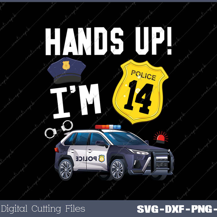 Kids 14th Birthday Policeman Boy Fourteen Year Old Police Officer SVG PNG Cutting Printable Files