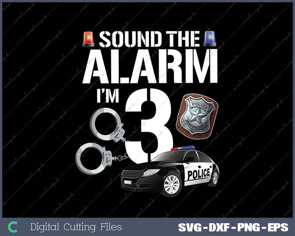 Kids 3 Year Old Police Birthday Officer Cop Car 3rd Gift For Boy SVG PNG Cutting Printable Files