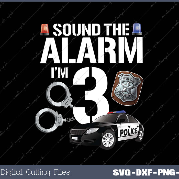 Kids 3 Year Old Police Birthday Officer Cop Car 3rd Gift For Boy SVG PNG Cutting Printable Files