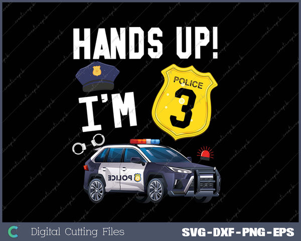 Kids 3rd Birthday Policeman Boy Three Year Old Police Officer SVG PNG Cutting Printable Files