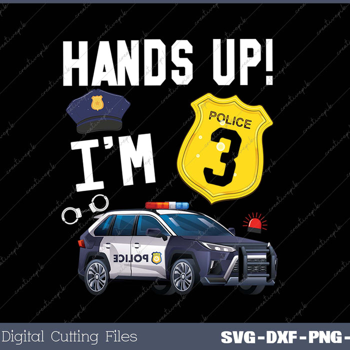 Kids 3rd Birthday Policeman Boy Three Year Old Police Officer SVG PNG Cutting Printable Files