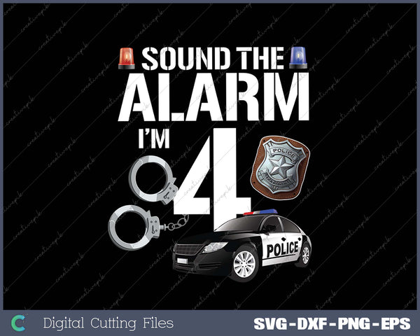 Kids 4 Year Old Police Birthday Officer Cop Car 4th Gift For Boy SVG PNG Cutting Printable Files