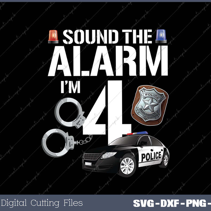 Kids 4 Year Old Police Birthday Officer Cop Car 4th Gift For Boy SVG PNG Cutting Printable Files