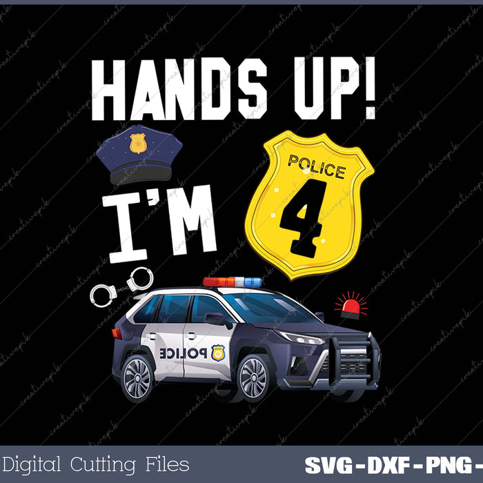 Kids 4th Birthday Policeman Boy Four Year Old Police Officer SVG PNG Cutting Printable Files