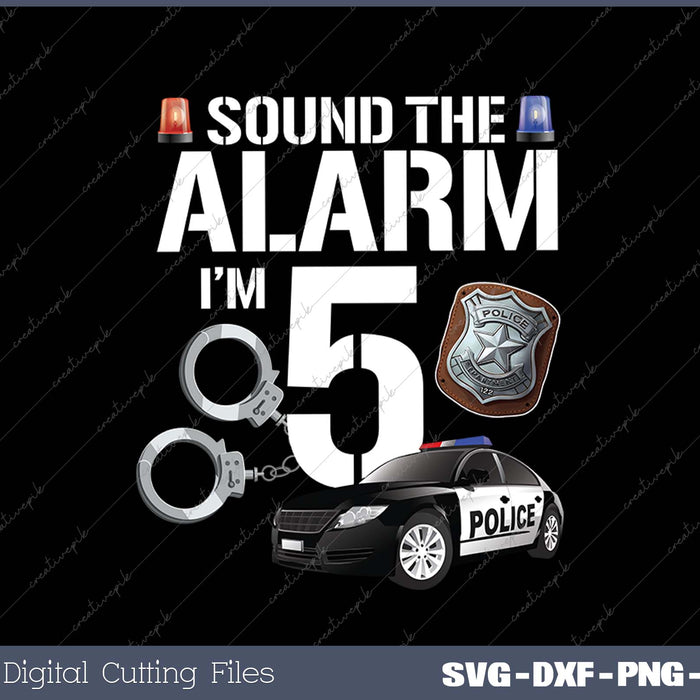 Kids 5 Year Old Police Birthday Officer Cop Car 5th Gift For Boy SVG PNG Cutting Printable Files