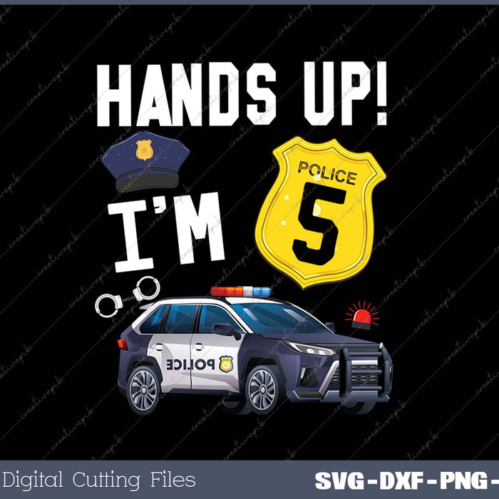 Kids 5th Birthday Policeman Boy Five Year Old Police Officer SVG PNG Cutting Printable Files