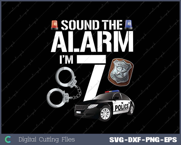 Kids 7 Year Old Police Birthday Officer Cop Car  7th Gift For Boy SVG PNG Cutting Printable Files