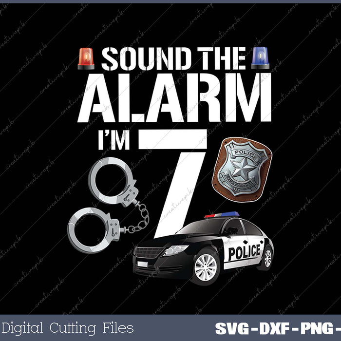 Kids 7 Year Old Police Birthday Officer Cop Car  7th Gift For Boy SVG PNG Cutting Printable Files