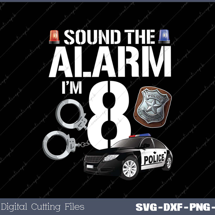 Kids 8 Year Old Police Birthday Officer Cop Car 8th Gift For Boy SVG PNG Cutting Printable Files