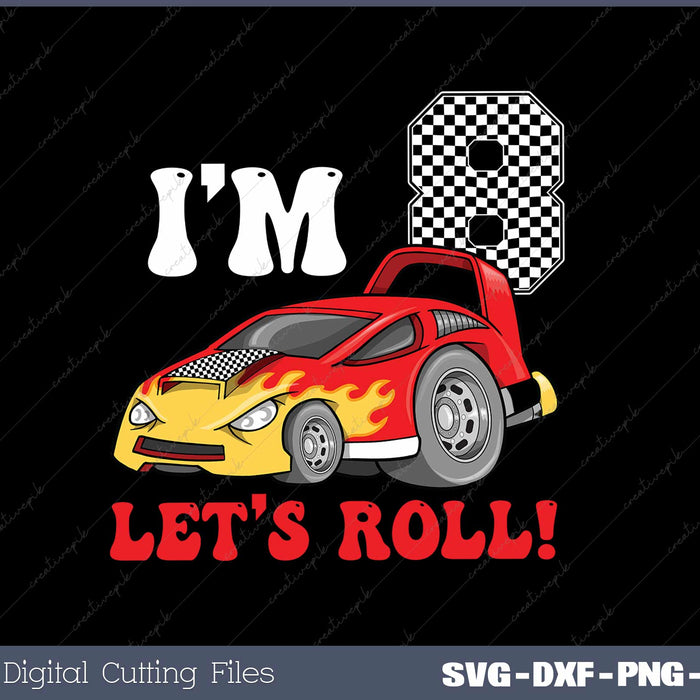 Kids 8 Year Old Race Car Birthday Shirt 8th Birthday SVG Cut files