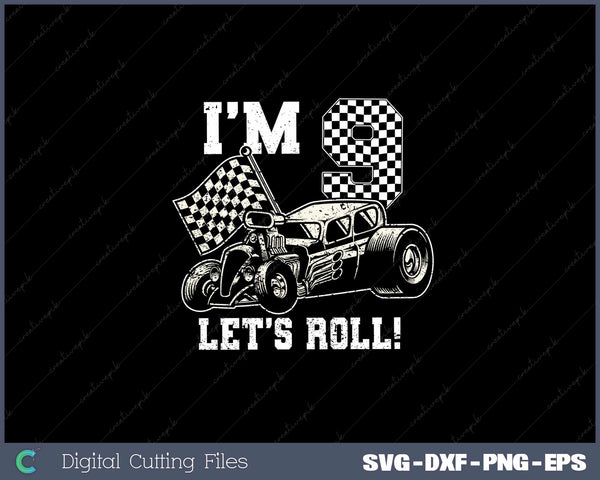 Kids 9 Year Old 9th Racing Racecar Birthday Party Boys SVG PNG files