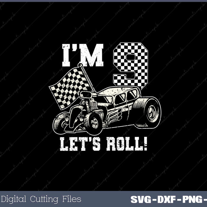 Kids 9 Year Old 9th Racing Racecar Birthday Party Boys SVG PNG files