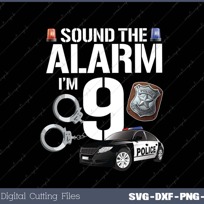 Kids 9 Year Old Police Birthday Officer Cop Car 9th Gift For Boy SVG PNG Cutting Printable Files