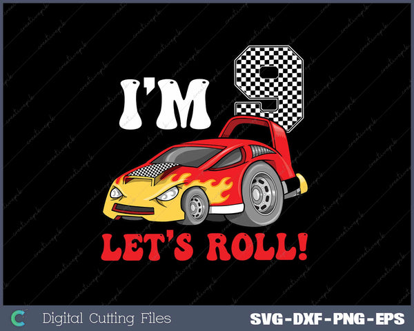 Kids 9 Year Old Race Car Birthday 9th Birthday SVG PNG files