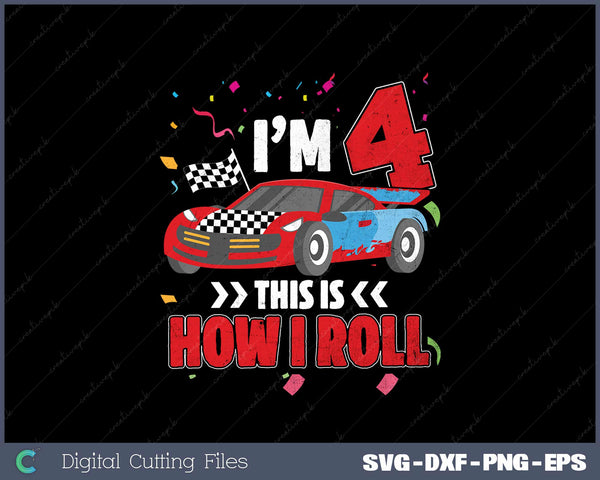 Kids Birthday Boy 4 Four Race Car 4th Birthday Toddler SVG Cut files