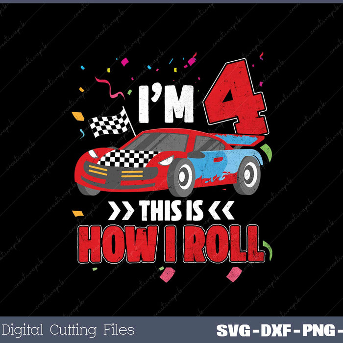 Kids Birthday Boy 4 Four Race Car 4th Birthday Toddler SVG Cut files