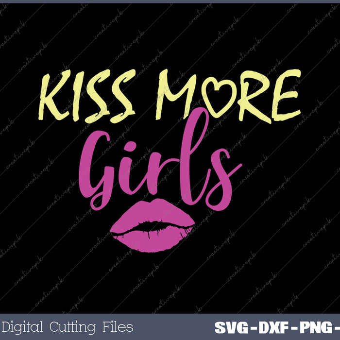 Text 'KISS MORE Girls' with a pink lip graphic on a black background