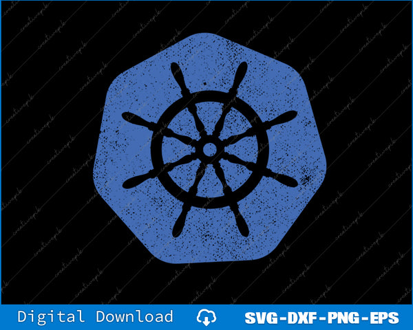 Blue hexagonal design with a black steering wheel inside on a black background