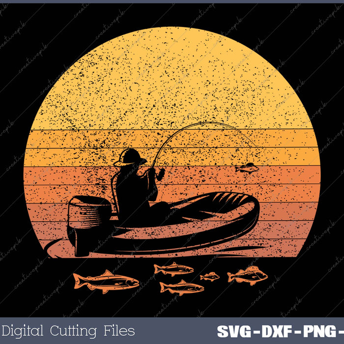 Lake Fishing Vintage Retro Sunset Gift for Fishermen 