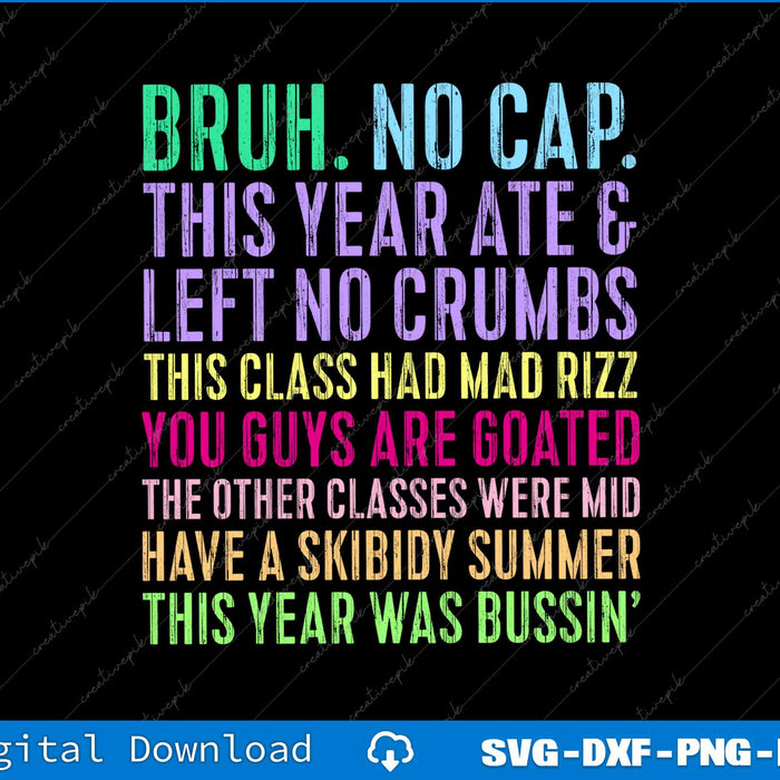 Last Day Of School Teacher 2025 Bruh No Cap Have A Skibidy Summer SVG PNG Files