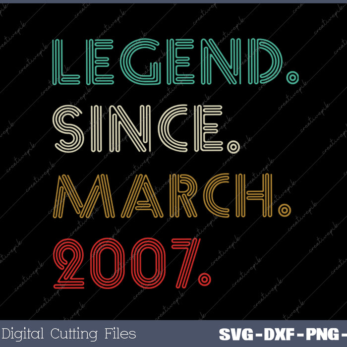 Legend Since March 2007 18th Birthday SVG PNG Cutting Printable Files