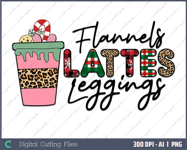 Leggings Flannels & Lattes - Christmas AI PNG Sublimation File