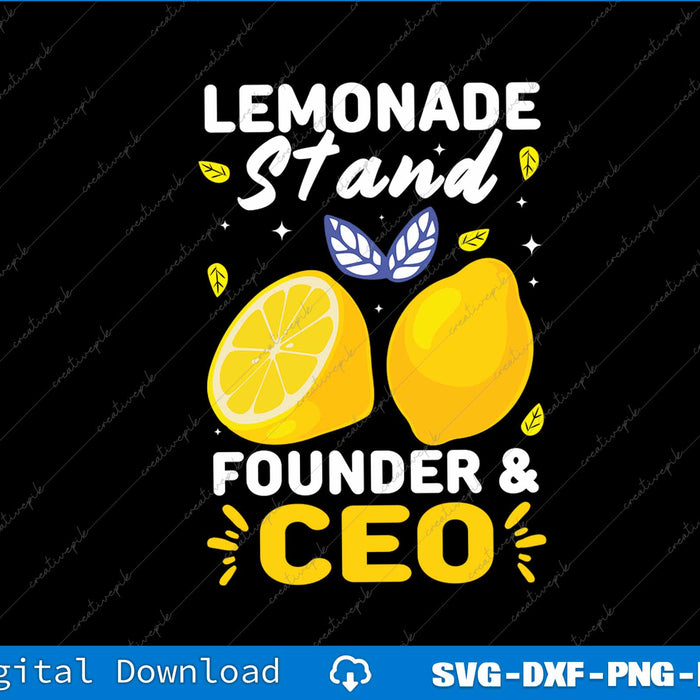 Design with lemons and text 'Lemonade Stand Founder & CEO' on a black background