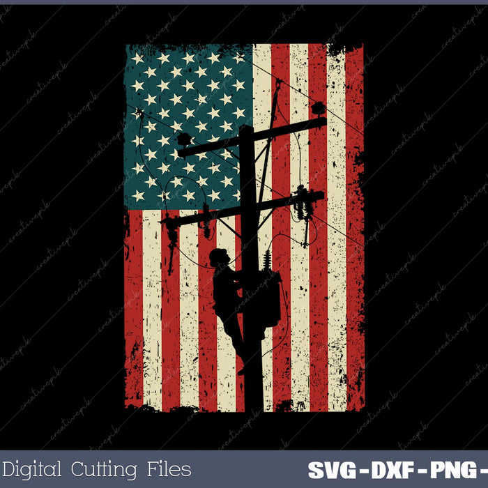 Lineman American Flag Vintage Patriotic Electrician Gift