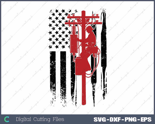 Lineman American flag Electric Cable Lineworker Svg Design Cut File