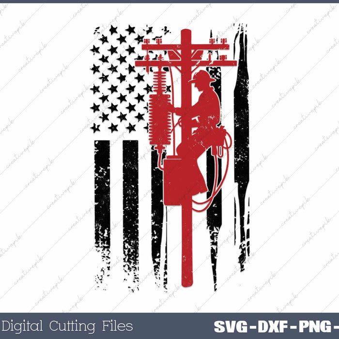 Lineman American flag Electric Cable Lineworker Svg Design Cut File