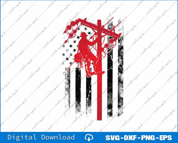 Lineman American flag Electric Cable Lineworker SVG PNG Files
