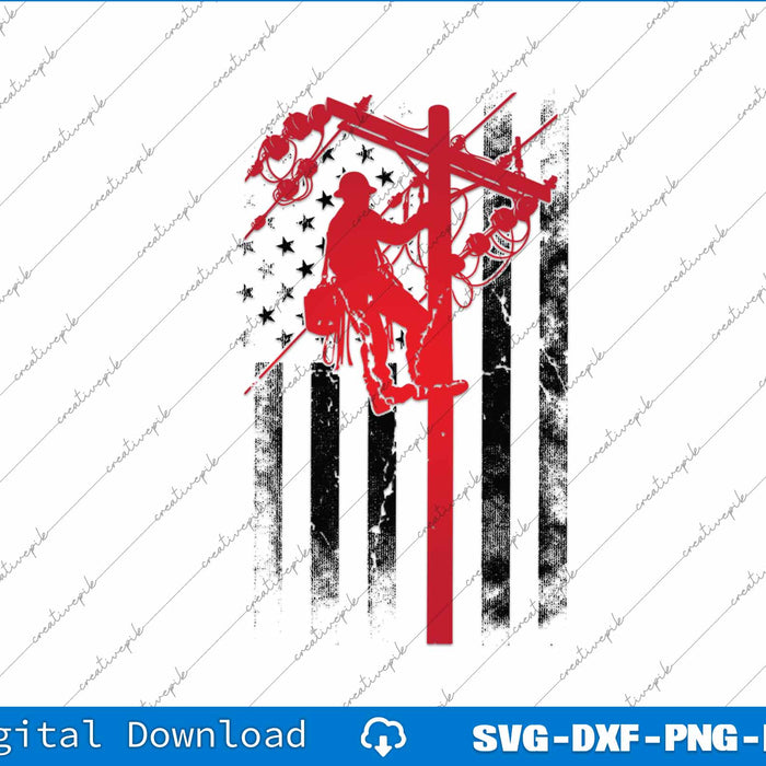 Lineman American flag Electric Cable Lineworker SVG PNG Files