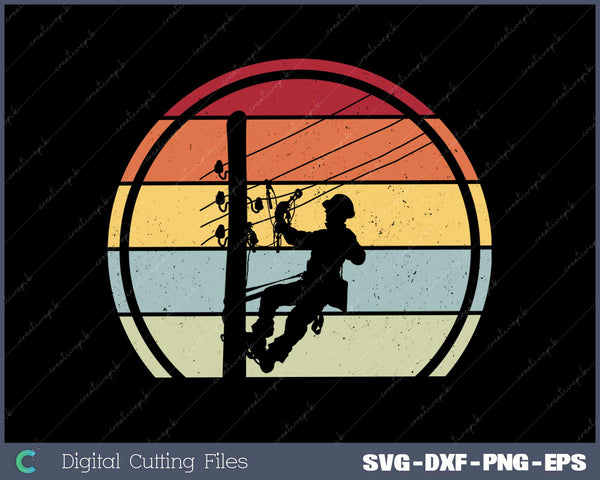 Lineman Retro style Line Worker Utility Pole