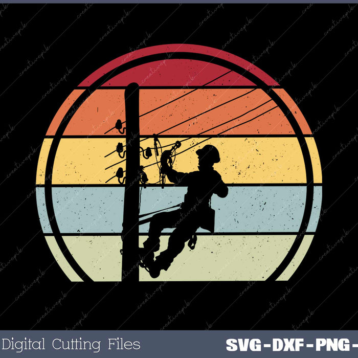 Lineman Retro style Line Worker Utility Pole