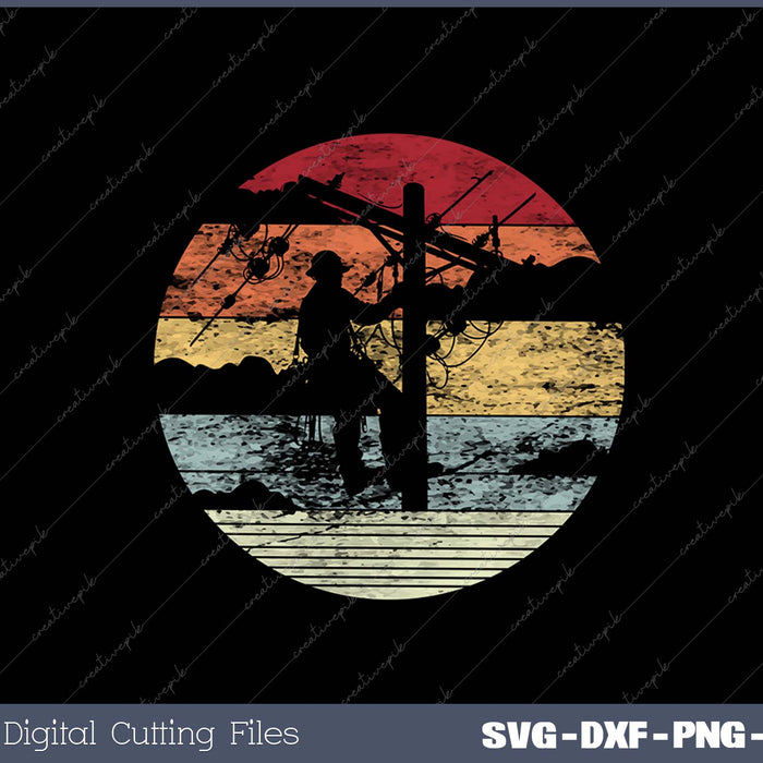 Lineman Retro style Line Worker Utility Pole SVG PNG Cutting Printable Files