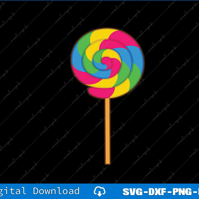 Colorful lollipop design on a black background with digital download text.