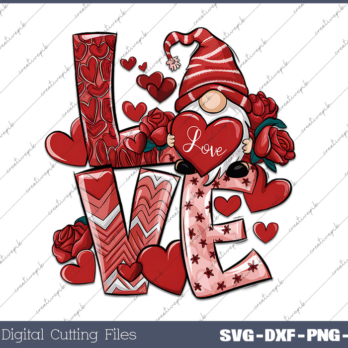 Love Sublimation Cute Gnome Clipart, Leopard Valentine Floral Heart Clipart SVG PNG Cutting Printable Files