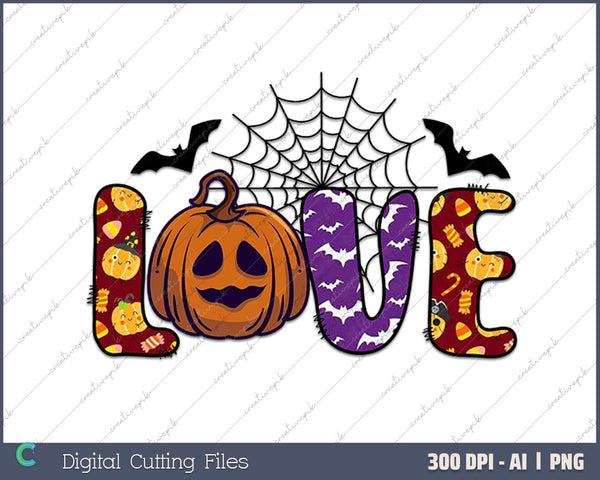 Peace Love Halloween Scary AI PNG Sublimation Files