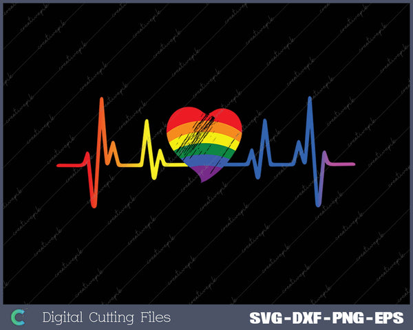 Lovely LGBT Gay Pride Heartbeat SVG PNG Cutting Printable Files