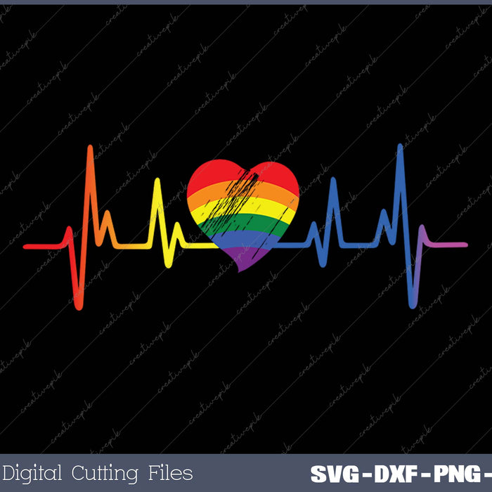 Lovely LGBT Gay Pride Heartbeat SVG PNG Cutting Printable Files