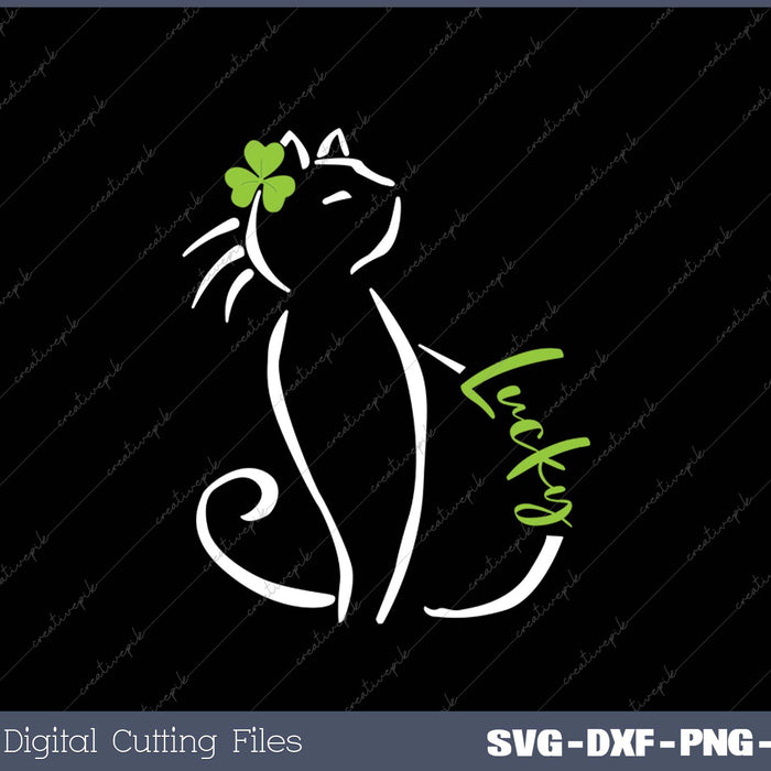 Lucky Cat St Patricks Day Cute Irish Kitten Shamrock Clover SVG PNG Cutting Printable Files