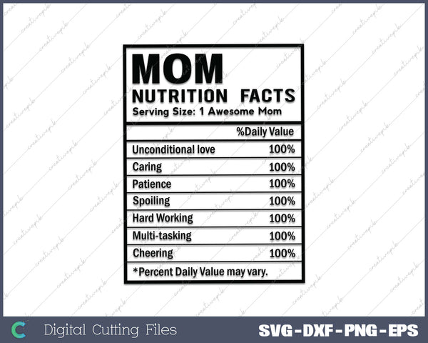 MOM Nutrition Facts, Nutrition Facts Template SVG PNG Cutting Printable Files