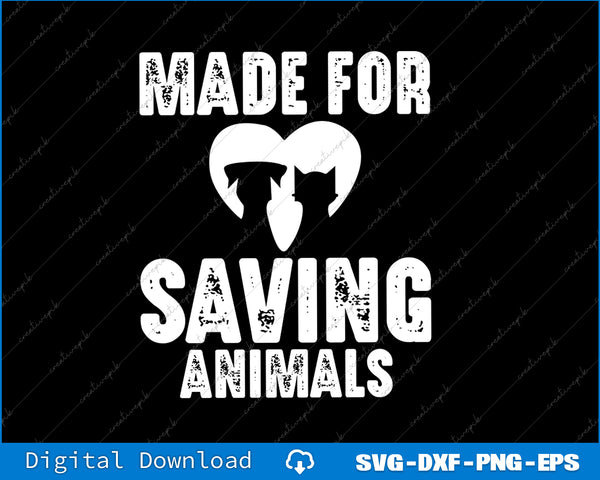 Design with text 'Made for Saving Animals' featuring silhouettes of a person and a dog on a black background.