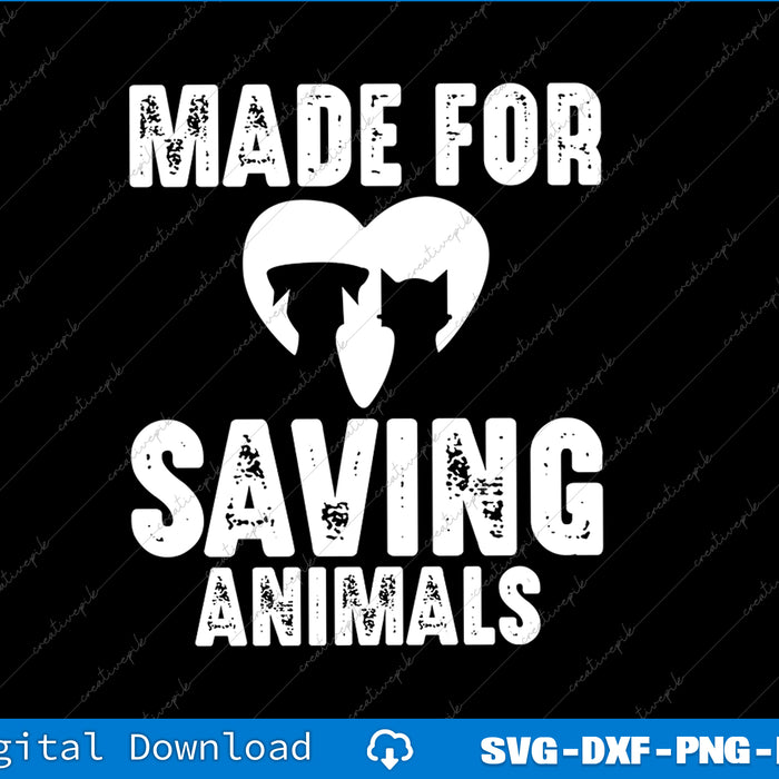 Design with text 'Made for Saving Animals' featuring silhouettes of a person and a dog on a black background.