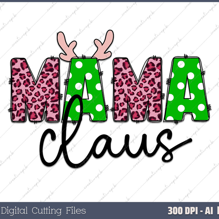 Mama Claus Shirt Women Merry Christmas AI PNG Sublimation File