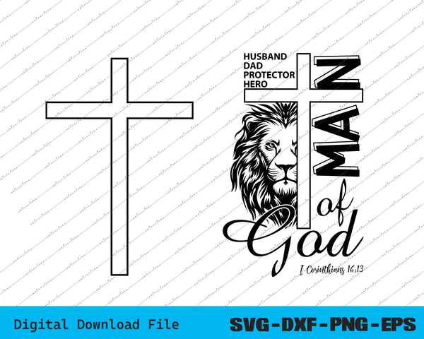 Man Of God Christian Dad Father's Day SVG PNG Cutting Files
