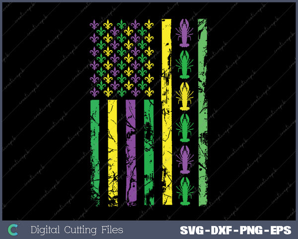 Mardi Gras US American flag with crawfish New Orleans SVG PNG Cutting Printable Files