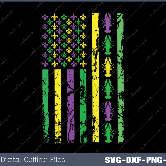 Mardi Gras US American flag with crawfish New Orleans SVG PNG Cutting Printable Files