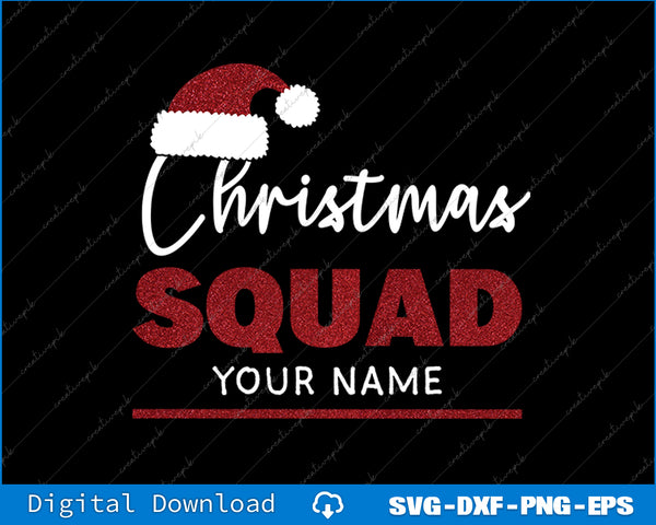 Christmas Squad design with Santa hat on a black background, ready for digital download.