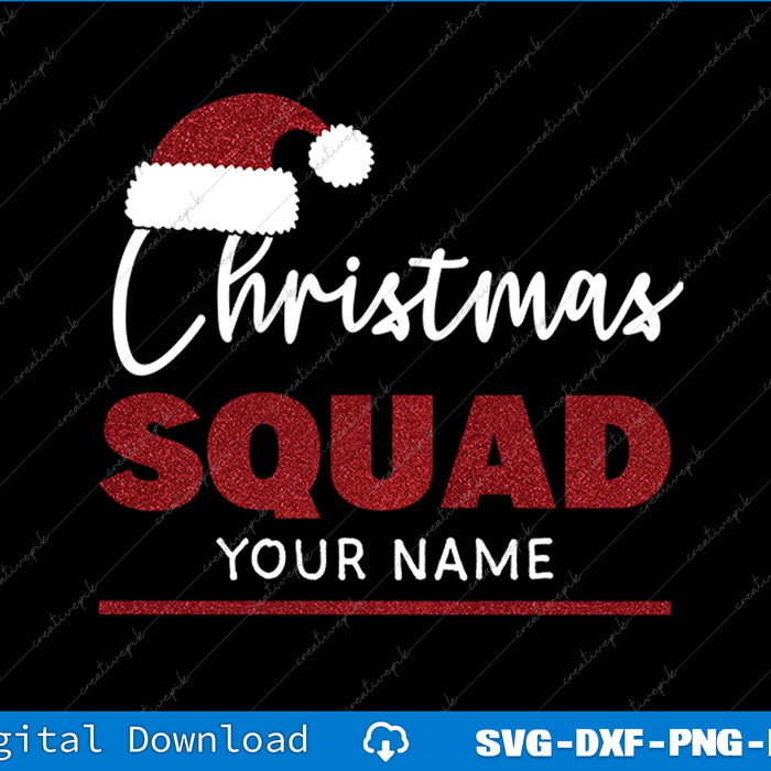 Christmas Squad design with Santa hat on a black background, ready for digital download.